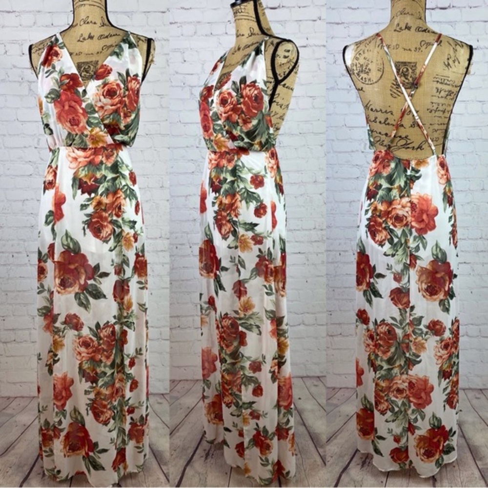 Forever 21 White Floral Strappy Back Maxi